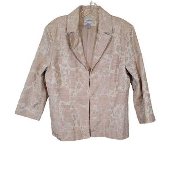 Chico's Jacquard Floral Print Hook Closure Lined Jacket Collared Size 2/ LARGE - Picture 1 of 7